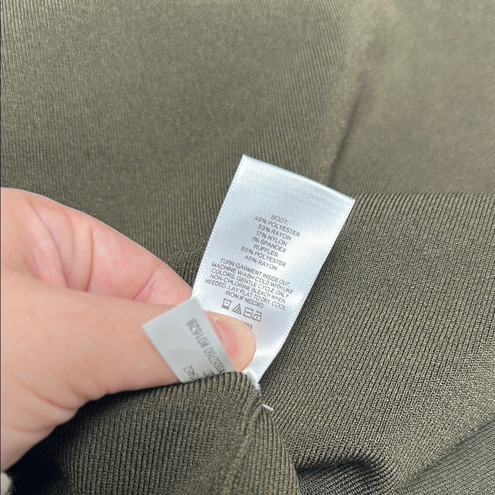 Express Olive Ruffle V-Neck Top - Picture 4 of 5